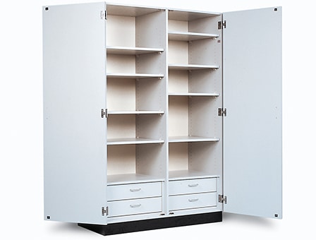 Double Door Storage Cabinet with Adjustable Shelves and Storage Drawers